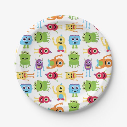 Cute Little Monsters Pattern Paper Plates