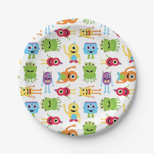 Cute Little Monsters Pattern Paper Plates (Front)