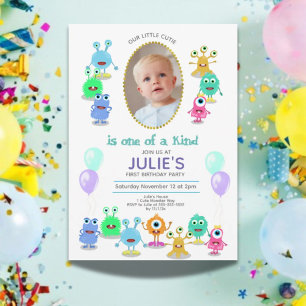Cute Little Monsters Photo Birthday Party Invitation