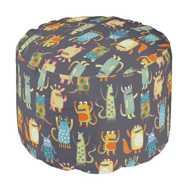 Cute Little Monsters Pouf (Angled Front)