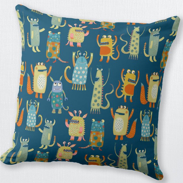 Cute Little Monsters Throw Pillow (Fun little Monsters throw pillow)