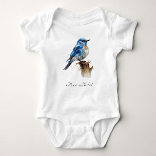 cute little mountain bluebird in watercolor baby bodysuit
