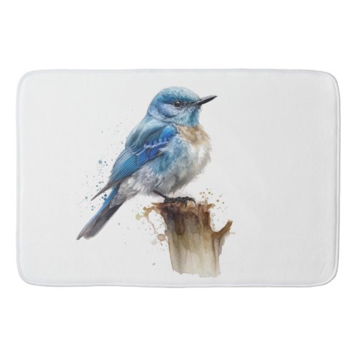 cute little mountain bluebird in watercolor bath mat