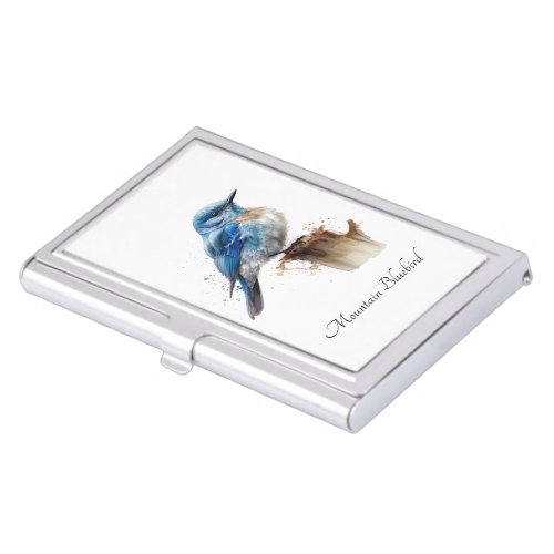cute little mountain bluebird in watercolor business card case