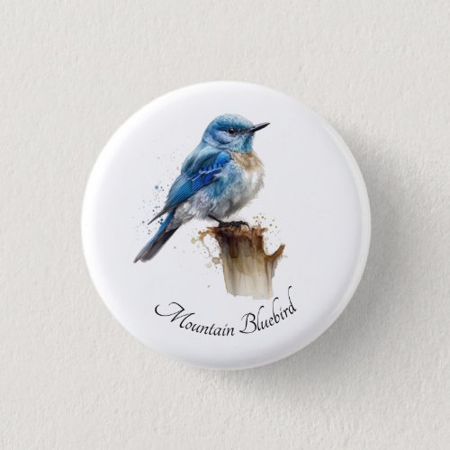 cute little mountain bluebird in watercolor button