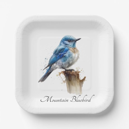 cute little mountain bluebird in watercolor paper plates