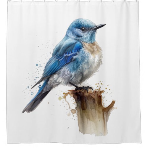 cute little mountain bluebird in watercolor shower curtain