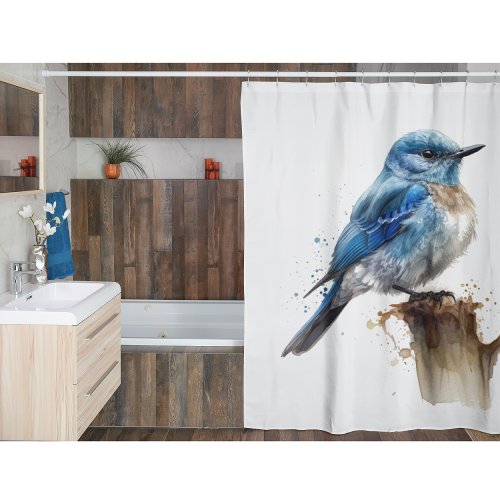 cute little mountain bluebird in watercolor shower curtain