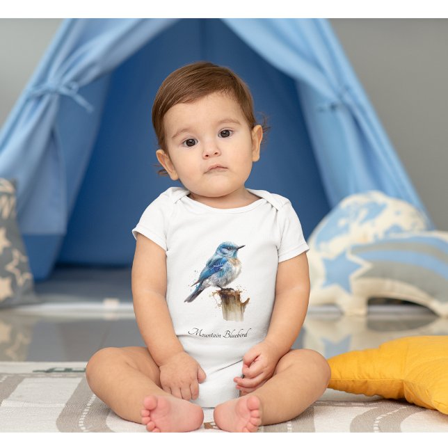 Cute Little Mountain Bluebird Watercolor, custom Baby Bodysuit (Creator Uploaded)