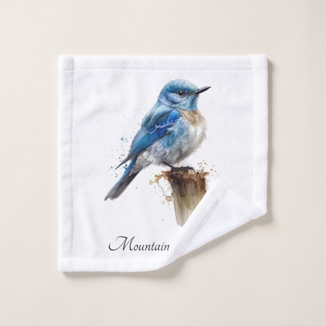 Cute Little Mountain Bluebird Watercolor, custom Bath Towel Set (Wash Cloth)
