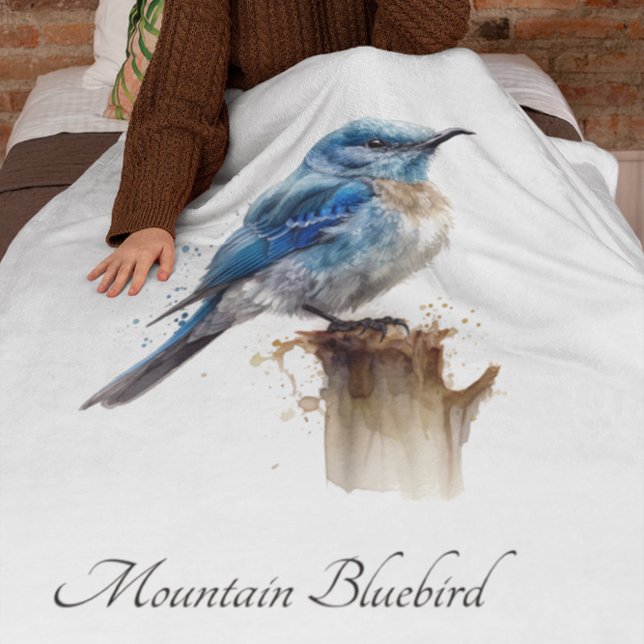 Cute Little Mountain Bluebird Watercolor, custom Fleece Blanket (Creator Uploaded)