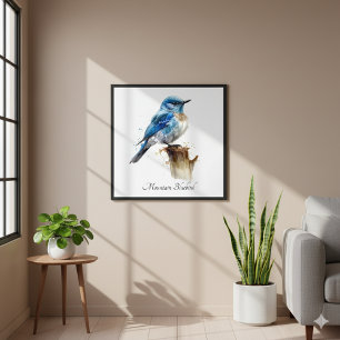 Cute Little Mountain Bluebird Watercolor, custom Framed Art