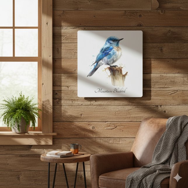 Cute Little Mountain Bluebird Watercolor, custom Metal Print (Creator Uploaded)