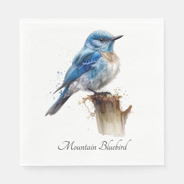 Cute Little Mountain Bluebird Watercolor, custom Napkins (Front)