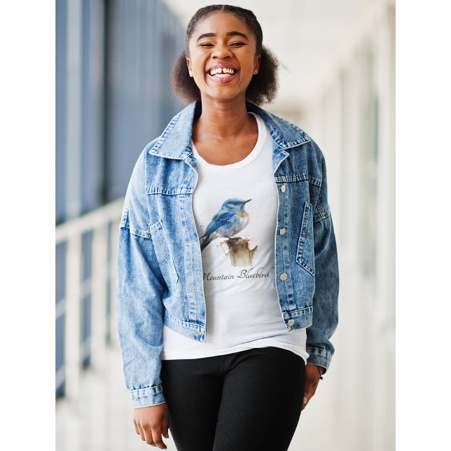 Cute Little Mountain Bluebird Watercolor, custom T-Shirt (Creator Uploaded)