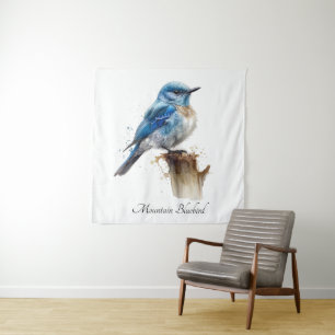 Cute Little Mountain Bluebird Watercolor, custom Tapestry