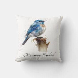 Cute Little Mountain Bluebird Watercolor, custom Throw Pillow