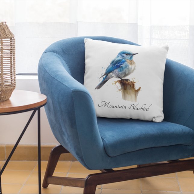 Cute Little Mountain Bluebird Watercolor, custom Throw Pillow (Creator Uploaded)