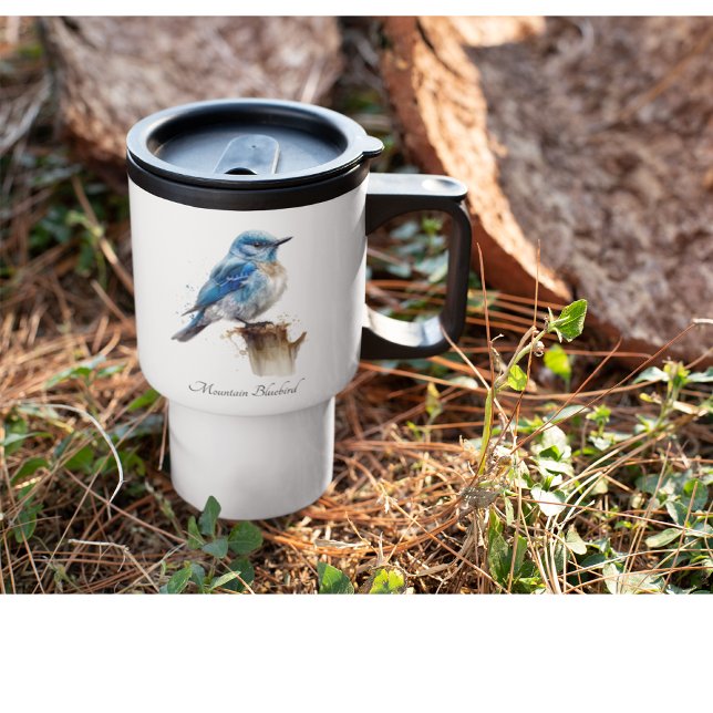 Cute Little Mountain Bluebird Watercolor, custom Travel Mug (Creator Uploaded)
