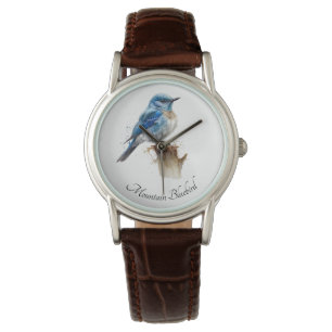 Cute Little Mountain Bluebird Watercolor, custom Watch