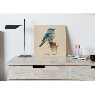 Cute Little Mountain Bluebird Watercolor, custom Wood Wall Art