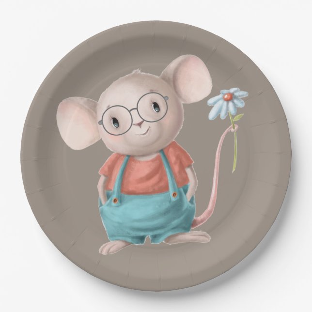 Cute Little Mouse Animal Cartoon  Paper Plates (Front)
