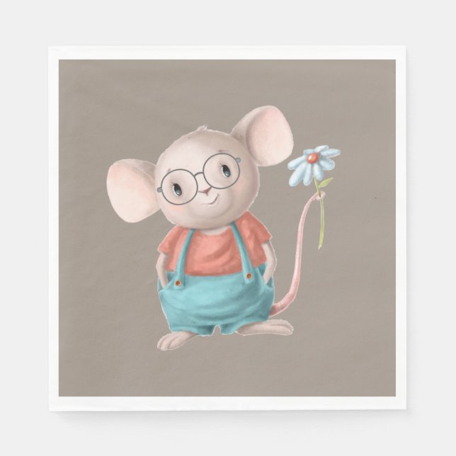 Cute Little Mouse Animal Cartoon  Paper Plates Napkins (Front)