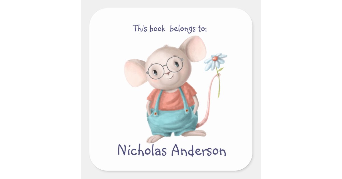 Cute Little Mouse Animal Cartoon with glasses Square Sticker | Zazzle