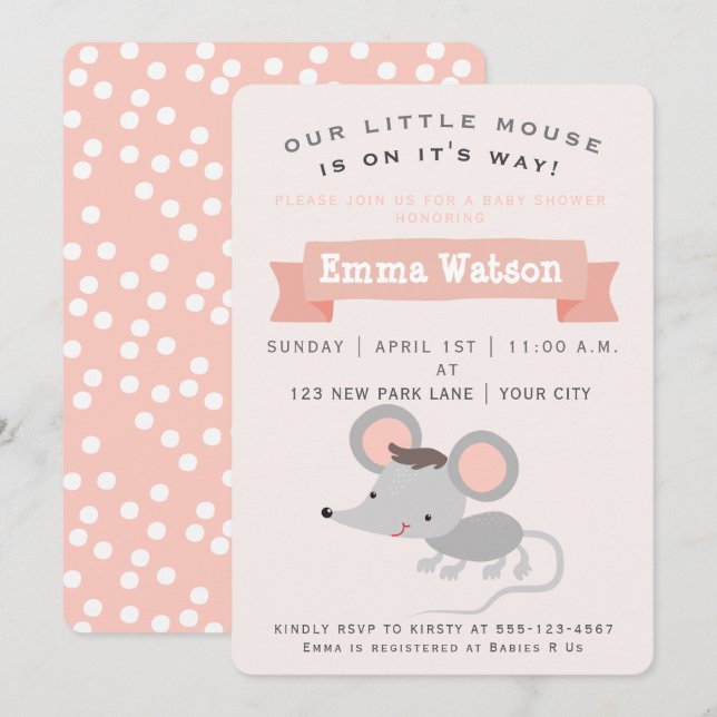 Cute Little Mouse - Baby Shower Invitation (Front/Back)