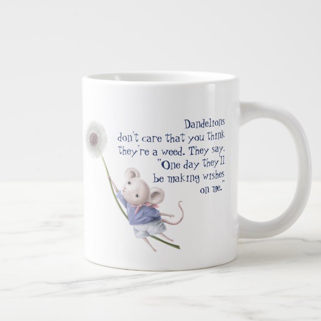 Cute Little Mouse Dandelion Inspirational Quote Giant Coffee Mug (Right)
