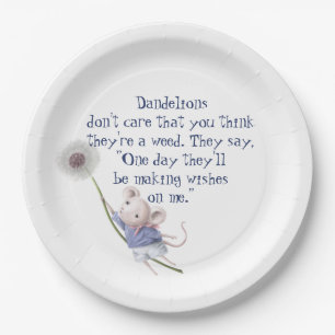 Cute Little Mouse Dandelion Inspirational Quote Paper Plates