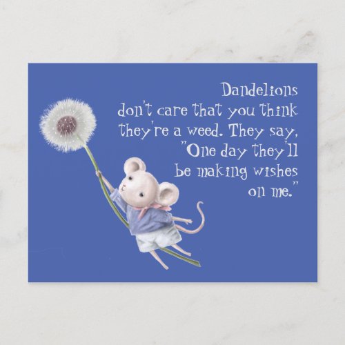 Cute Little Mouse Dandelion Inspirational Quote  Postcard