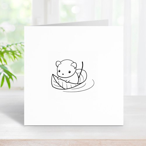 Cute Little Mouse Floating on a Leaf 2 Rubber Stamp