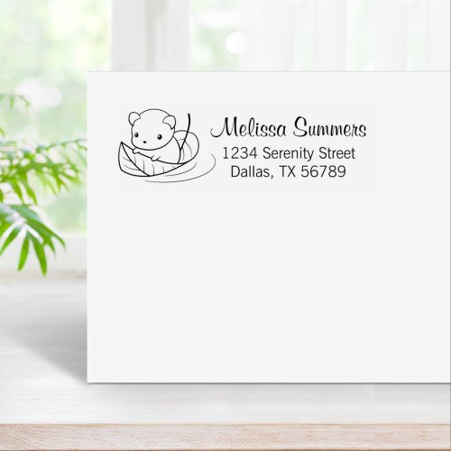 Cute Little Mouse Floating on a Leaf Address Rubber Stamp