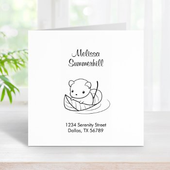 Cute Little Mouse Floating On A Leaf Address Rubber Stamp by Chibibi at Zazzle
