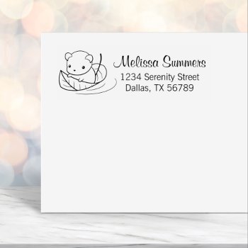 Cute Little Mouse Floating On A Leaf Address Self-inking Stamp by Chibibi at Zazzle