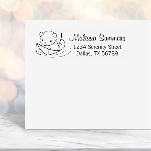 Cute Little Mouse Floating on a Leaf Address Self_inking Stamp