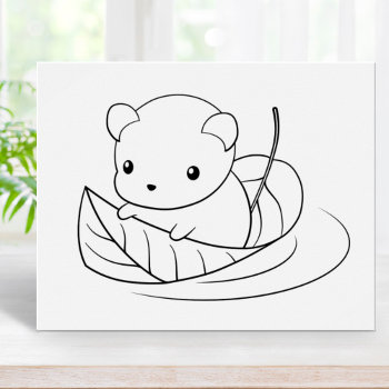 Cute Little Mouse Floating On A Leaf Coloring Page Poster by Chibibi at Zazzle