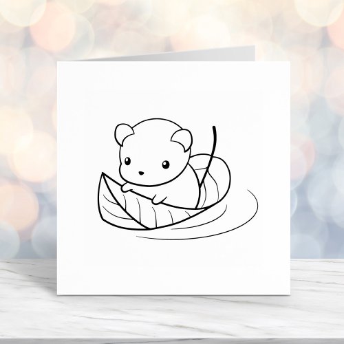 Cute Little Mouse Floating on a Leaf Self_inking Stamp
