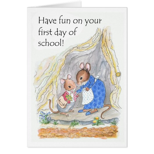 Cute Little Mouse Fun First Day of School Cards (Front)
