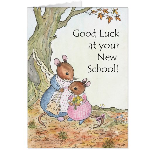 Cute little Mouse Good Luck New School Cards (Front)
