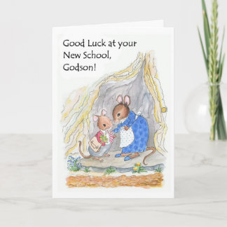 Cute Little Mouse Good Luck New School Godson Card