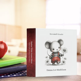Cute Little Mouse Holding Daisy Sketch 3 Ring Binder