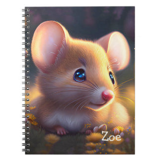 Cute little mouse in a flower meadow, custom  notebook