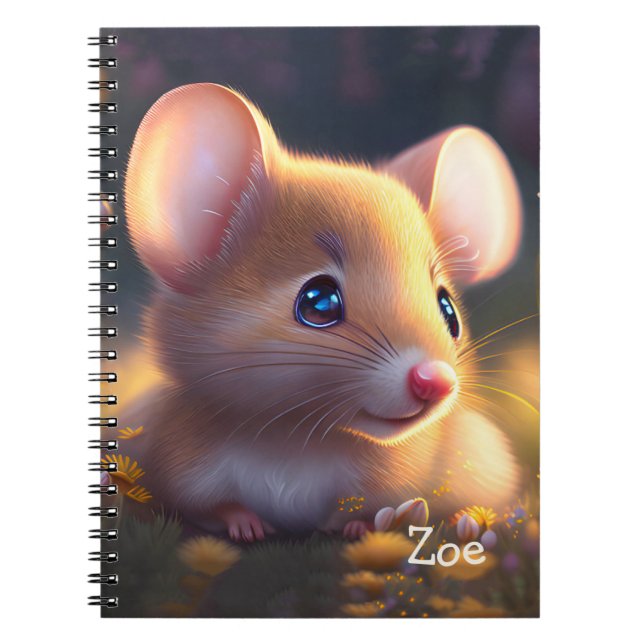 Cute little mouse in a flower meadow, custom  notebook (Front)