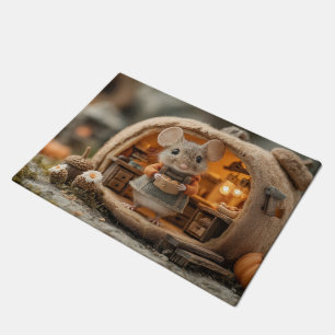 Cute Little Mouse in Cozy Acorn House Doormat