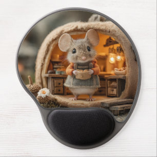 Cute Little Mouse in Cozy Acorn House Gel Mouse Pad