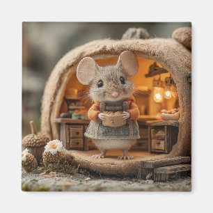Cute Little Mouse in Cozy Acorn House Magnet