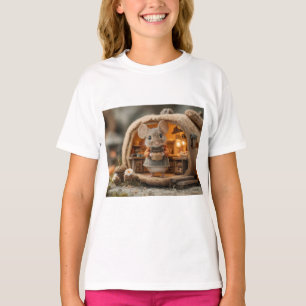 Cute Little Mouse in Cozy Acorn House T-Shirt