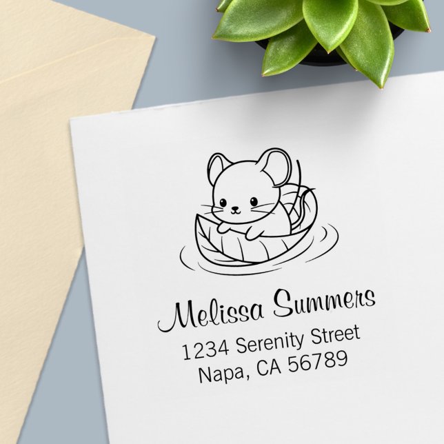 Cute Little Mouse Leaf Boat Address Self-inking Stamp (Creator Uploaded)